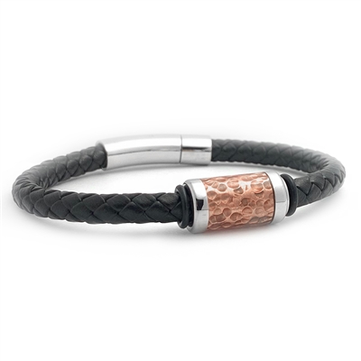 Urban Rustic Hammered Metal Ring Pendant on Brown Genuine Split Leather  Bracelet